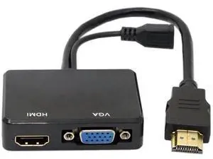 HDMI to VGA + HDMI Female Splitter Adapter with Audio Port, Dual Display Video Converter Cable for PC HDTV Monitor HDMI to VGA + HDMI Female Splitter Adapter with Audio Port, Dual Display Video Converter Cable for PC HDTV Monitor
