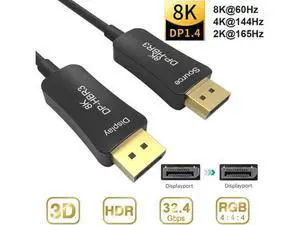 6.6FT Fiber 8K 4K DisplayPort Cable( In Wall ), DP 1.4 HBR3 8K@60Hz 4K@144Hz High Speed 32.4Gbps Optical Fiber Slim and Flexible DP to DP Cable 6.6FT Fiber 8K 4K DisplayPort Cable( In Wall ), DP 1.4 HBR3 8K@60Hz 4K@144Hz High Speed 32.4Gbps Optical Fiber Slim and Flexible DP to DP Cable