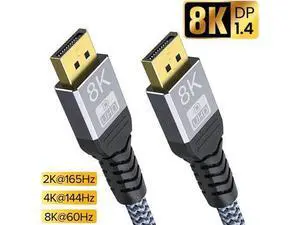 8K DisplayPort 1.4 Cable 16.4Feet, DP Cord (8K@60Hz 4K@144Hz 1080P@240Hz 2K 32.4Gbps) HBR3 HDCP HDR,FreeSync G-Sync,Braided Display Port for Laptop, PC, Projector, TV, Gaming Monitor 8K DisplayPort 1.4 Cable 16.4Feet, DP Cord (8K@60Hz 4K@144Hz 1080P@240Hz 2K 32.4Gbps) HBR3 HDCP HDR,FreeSync G-Sync,Braided Display Port for Laptop, PC, Projector, TV, Gaming Monitor