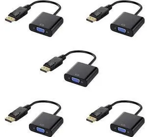 DisplayPort to VGA, Gold-Plated DP to VGA Adapter (Male to Female) Compatible with Computer, Desktop, Laptop, PC, Monitor, Projector, HDTV (Black) 5-Pack DisplayPort to VGA, Gold-Plated DP to VGA Adapter (Male to Female) Compatible with Computer, Desktop, Laptop, PC, Monitor, Projector, HDTV (Black) 5-Pack