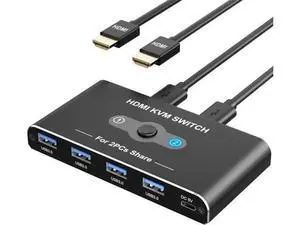 2 Port HDMI KVM Switch 4K@60Hz, 2 PCs Share 1 Monitor with 4 USB 3.0 Ports, Comes with 2 HDMI, 2 USB-A & 1 USB-C Cables 2 Port HDMI KVM Switch 4K@60Hz, 2 PCs Share 1 Monitor with 4 USB 3.0 Ports, Comes with 2 HDMI, 2 USB-A & 1 USB-C Cables
