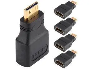 5 Pack Gold-Plated Mini HDMI Male to Standard HDMI Female Adapter, HDMI Port Extender Connector Compatible with Digital Cameras, Camcorders, Tablets & Laptops 5 Pack Gold-Plated Mini HDMI Male to Standard HDMI Female Adapter, HDMI Port Extender Connector Compatible with Digital Cameras, Camcorders, Tablets & Laptops