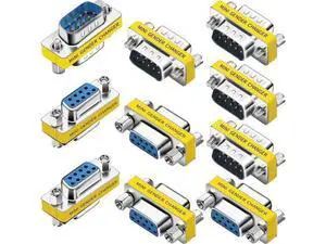 10 Pack DB9 RS232 Serial Gender Changer Adapter, 9Pin Male to Male & Female to Female Serial Port Coupler Connector 10 Pack DB9 RS232 Serial Gender Changer Adapter, 9Pin Male to Male & Female to Female Serial Port Coupler Connector