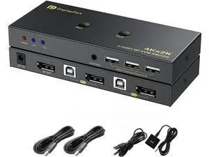 2 Port DP 1.2 DisplayPort KVM Switch 4K@60Hz, 2 Computers Share 1 Monitor Keyboard Mouse with USB 2.0 Ports & USB Cables Included 2 Port DP 1.2 DisplayPort KVM Switch 4K@60Hz, 2 Computers Share 1 Monitor Keyboard Mouse with USB 2.0 Ports & USB Cables Included