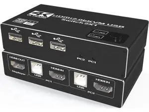 2 Port 4K@60Hz HDMI KVM Switch 2 In 1 Out, 2 PCs Share 1 Monitor with 3 USB Hub & One-Button Switch 2 Port 4K@60Hz HDMI KVM Switch 2 In 1 Out, 2 PCs Share 1 Monitor with 3 USB Hub & One-Button Switch
