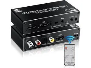 2 in 1 Out HDMI 2.0b Switch with Audio Extractor & IR Remote, 4K@60Hz HDMI Switcher Splitter, Optical Toslink SPDIF, Coaxial, RCA Stereo Audio Output for HDTV Projector Game Consoles 2 in 1 Out HDMI 2.0b Switch with Audio Extractor & IR Remote, 4K@60Hz HDMI Switcher Splitter, Optical Toslink SPDIF, Coaxial, RCA Stereo Audio Output for HDTV Projector Game Consoles