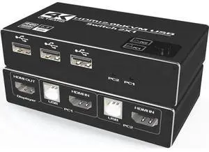 2 Port 4K@60Hz HDMI KVM Switch 2 In 1 Out, 2 PCs Share 1 Monitor with 3 USB Hub & One-Button Switch 2 Port 4K@60Hz HDMI KVM Switch 2 In 1 Out, 2 PCs Share 1 Monitor with 3 USB Hub & One-Button Switch