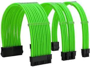Green Braided PSU Sleeved Extension Cable Kit, 18AWG ATX 24Pin + EPS 8Pin + PCIe 8Pin with Cable Combs for Motherboard & GPU Green Braided PSU Sleeved Extension Cable Kit, 18AWG ATX 24Pin + EPS 8Pin + PCIe 8Pin with Cable Combs for Motherboard & GPU
