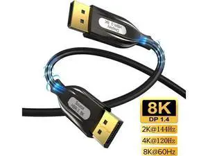3.3FT Fiber Optic DP 1.4 Cable, 32.4Gbps Male to Male DisplayPort Cable Supports 8K & 4K for Laptop PC Monitor Projector 3.3FT Fiber Optic DP 1.4 Cable, 32.4Gbps Male to Male DisplayPort Cable Supports 8K & 4K for Laptop PC Monitor Projector