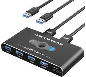2 Port HDMI KVM Switch 4K@60Hz, 2 Computers Share 1 Monitor & 4 USB 3.0 Peripherals (Keyboard, Mouse, Printer, Scanner) 2 Port HDMI KVM Switch 4K@60Hz, 2 Computers Share 1 Monitor & 4 USB 3.0 Peripherals (Keyboard, Mouse, Printer, Scanner)