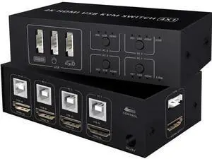 4-Port 4 In 1 Out HDMI KVM Switch, 4K@60Hz, 4 PCs Share One Monitor, Keyboard & Mouse, Compatible with Laptop, PC, PS4, Xbox, HDTV 4-Port 4 In 1 Out HDMI KVM Switch, 4K@60Hz, 4 PCs Share One Monitor, Keyboard & Mouse, Compatible with Laptop, PC, PS4, Xbox, HDTV
