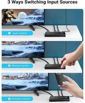 8K@60Hz HDMI 2.1 Switch 3 in 1 Out, 48Gbps High Speed HDMI Switcher Selector, Supports 4K@120Hz, 1080P@240Hz, HDCP 2.3 for PS5, Xbox, Fire Stick, Roku, UHD Monitor & Projector 8K@60Hz HDMI 2.1 Switch 3 in 1 Out, 48Gbps High Speed HDMI Switcher Selector, Supports 4K@120Hz, 1080P@240Hz, HDCP 2.3 for PS5, Xbox, Fire Stick, Roku, UHD Monitor & Projector