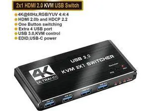 2 Port USB 3.0 KVM Switch 2 In 1 Out, Support EDID & HDCP, 2 Computers Share Keyboard Mouse Printer 2 Port USB 3.0 KVM Switch 2 In 1 Out, Support EDID & HDCP, 2 Computers Share Keyboard Mouse Printer