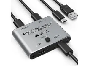 Bi-Directional USB-C KVM Switch, 8K@60Hz 4K@144Hz Video, 100W PD & 10Gbps Data Transfer with Power Cable Bi-Directional USB-C KVM Switch, 8K@60Hz 4K@144Hz Video, 100W PD & 10Gbps Data Transfer with Power Cable