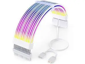 White 24 Pin ARGB PSU Extension Cable, 5V 3Pin Addressable RGB Four-Sided Luminous Motherboard Power Supply Cord for PC Case Decoration White 24 Pin ARGB PSU Extension Cable, 5V 3Pin Addressable RGB Four-Sided Luminous Motherboard Power Supply Cord for PC Case Decoration
