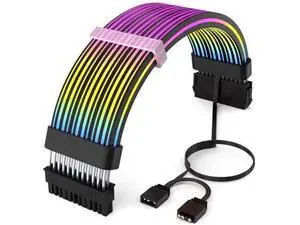 24Pin ARGB PSU Extension Cable, 5V 3Pin Addressable RGB Extension Cord, Black Custom Cable for PC Modding & Black Themed Chassis Builds 24Pin ARGB PSU Extension Cable, 5V 3Pin Addressable RGB Extension Cord, Black Custom Cable for PC Modding & Black Themed Chassis Builds