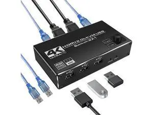 2-Port HDMI USB2.0 KVM Switch 2-in-1 Out, 4K@60Hz Metal KVM Switcher with Button & Hotkey Switch, 2 USB Cables Included for Sharing 1 Monitor Keyboard Mouse Between 2 PCs 2-Port HDMI USB2.0 KVM Switch 2-in-1 Out, 4K@60Hz Metal KVM Switcher with Button & Hotkey Switch, 2 USB Cables Included for Sharing 1 Monitor Keyboard Mouse Between 2 PCs