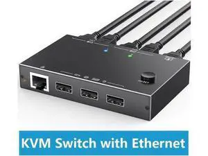 2 Port HDMI KVM Switch with Ethernet Port, 2 In 1 Out 4K@60Hz KVM Switcher, 2 PCs Share 1 Monitor & 3 USB Peripherals for Keyboard Mouse, Built-in Ethernet Port 2 Port HDMI KVM Switch with Ethernet Port, 2 In 1 Out 4K@60Hz KVM Switcher, 2 PCs Share 1 Monitor & 3 USB Peripherals for Keyboard Mouse, Built-in Ethernet Port