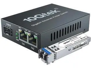 1.25G Media Converter with 1 SFP Port + 2 RJ45 Ports, Gigabit Single Mode SFP LC Converter, Packed with a 1000Base-LX Module, 1000Base-LX to 10/100/1000Base-Tx, up to 20-KM 1.25G Media Converter with 1 SFP Port + 2 RJ45 Ports, Gigabit Single Mode SFP LC Converter, Packed with a 1000Base-LX Module, 1000Base-LX to 10/100/1000Base-Tx, up to 20-KM