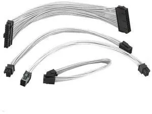 White Nylon Sleeved PSU Extension Cable Set | ATX 24Pin, EPS 4+4Pin, PCIe 6+2Pin & PCIe 6Pin PC Power Cords White Nylon Sleeved PSU Extension Cable Set | ATX 24Pin, EPS 4+4Pin, PCIe 6+2Pin & PCIe 6Pin PC Power Cords