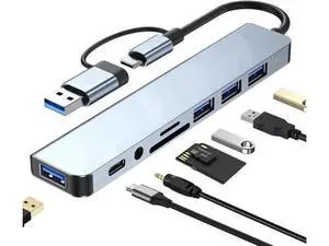 8-in-1 USB C Multiport Splitter Hub, USB C Extender with 4 USB-A, 1 USB-C, SD/TF Card Reader & 3.5mm Audio Jack, Portable USB C Dock for Laptops, Tablets & USB-C Phones 8-in-1 USB C Multiport Splitter Hub, USB C Extender with 4 USB-A, 1 USB-C, SD/TF Card Reader & 3.5mm Audio Jack, Portable USB C Dock for Laptops, Tablets & USB-C Phones