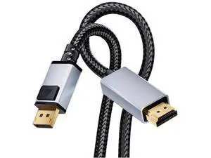 6FT/1.8M Nylon Braided Uni-Directional DP 1.2 to HDMI 1.4 Cable, Supports 4K@60Hz 2K@144Hz 3D UHD for Dell Lenovo HP NVIDIA AMD Monitor PC 6FT/1.8M Nylon Braided Uni-Directional DP 1.2 to HDMI 1.4 Cable, Supports 4K@60Hz 2K@144Hz 3D UHD for Dell Lenovo HP NVIDIA AMD Monitor PC