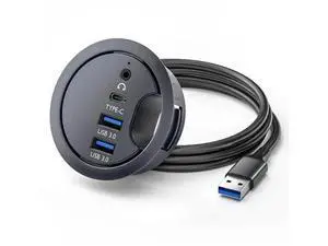 60mm Desk Grommet Flush Mount USB 3.0 Dock Splitter, Built-in Sound Card with 2 USB-A, USB-C Port & Headset Mic Audio Jack for Desktop PC Office Desk 60mm Desk Grommet Flush Mount USB 3.0 Dock Splitter, Built-in Sound Card with 2 USB-A, USB-C Port & Headset Mic Audio Jack for Desktop PC Office Desk