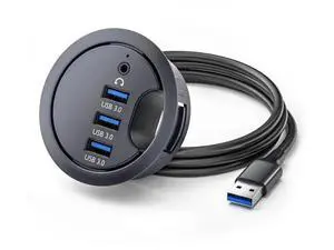 60mm Desk Grommet Flush Mount USB 3.0 Dock Splitter, 3-Port USB Hub with Built-in Sound Card & Headset Mic AUX Audio Interface for Desktop Office PC 60mm Desk Grommet Flush Mount USB 3.0 Dock Splitter, 3-Port USB Hub with Built-in Sound Card & Headset Mic AUX Audio Interface for Desktop Office PC