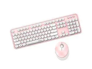 Wireless Mini Keyboard and Mouse Combo Vintage Round Keycaps Pink Wireless Mini Keyboard and Mouse Combo Vintage Round Keycaps Pink