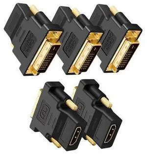 DVI to HDMI Adapter, 5-Pack Bi-Directional DVI-D(24+1) Male to HDMI Female Converter, Support 1080P 3D for PS3, PS4, TV Box, Blu-ray, Projector, HDTV DVI to HDMI Adapter, 5-Pack Bi-Directional DVI-D(24+1) Male to HDMI Female Converter, Support 1080P 3D for PS3, PS4, TV Box, Blu-ray, Projector, HDTV