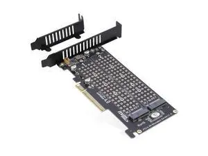 Dual M.2 NVMe to PCIe Adapter, PCIe 4.0 x8 to 2-Port NVMe (M-Key) Slot Support SSD 22110/2280/2260/2242/2230 (PCIe Bifurcation Required) Dual M.2 NVMe to PCIe Adapter, PCIe 4.0 x8 to 2-Port NVMe (M-Key) Slot Support SSD 22110/2280/2260/2242/2230 (PCIe Bifurcation Required)