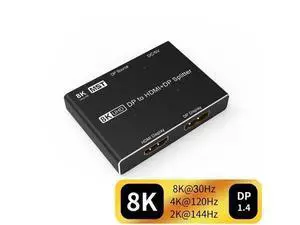 8K DP Splitter Displayport to HDMI-compatible + DP dual port Splitter MST SST 8K@30Hz 4K@120Hz For Laptop PC To TV Projector 8K DP Splitter Displayport to HDMI-compatible + DP dual port Splitter MST SST 8K@30Hz 4K@120Hz For Laptop PC To TV Projector