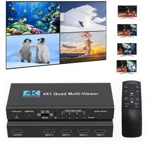 4K HDMI Multi-viewer Switch 4x1 HDMI Quad Multi-Viewer Switcher 4 in 1 Out 4K/1080P with Viewing Modes for Security Camera PC Gaming Consoles 4K HDMI Multi-viewer Switch 4x1 HDMI Quad Multi-Viewer Switcher 4 in 1 Out 4K/1080P with Viewing Modes for Security Camera PC Gaming Consoles