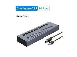 XJYLCPC 10-Port USB 3.0 Hub with 10 Data Ports & Charging Port, Individual On/Off Switches and 12V/4A Adapter XJYLCPC 10-Port USB 3.0 Hub with 10 Data Ports & Charging Port, Individual On/Off Switches and 12V/4A Adapter