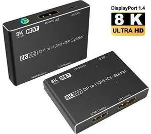 8k DP1.4 Splitter, Directional DP to DP+HDMI 1IN 2OUT Converter Support 8k@30hz 4k@120hz 2k@144hz Adapter For Laptop PC To TV Projector 8k DP1.4 Splitter, Directional DP to DP+HDMI 1IN 2OUT Converter Support 8k@30hz 4k@120hz 2k@144hz Adapter For Laptop PC To TV Projector