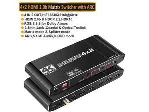 HDMI Matrix 4x2, 4K HDMI Matrix Switch, 1080P 3D, Dolby TrueHD, DTS-HD Master, PCM7.1, Coaxial, 3.5mm Stereo Audio, EDID, IR Remote HDMI Matrix 4x2, 4K HDMI Matrix Switch, 1080P 3D, Dolby TrueHD, DTS-HD Master, PCM7.1, Coaxial, 3.5mm Stereo Audio, EDID, IR Remote