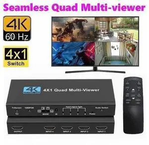 4K@60Hz HDMI Multi-Viewer Quad 4x1 Seamless Switch 4k/1080p Switcher w/5 Display Modes Out for PS4 Xbox Apple TV Fire Stick Blu-Ray Player 4K@60Hz HDMI Multi-Viewer Quad 4x1 Seamless Switch 4k/1080p Switcher w/5 Display Modes Out for PS4 Xbox Apple TV Fire Stick Blu-Ray Player