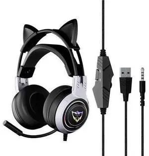 Wired Headphones Cute Cat Ear Bluetooth Foldable Headphones Gift Silver Black Wired Headphones Cute Cat Ear Bluetooth Foldable Headphones Gift Silver Black