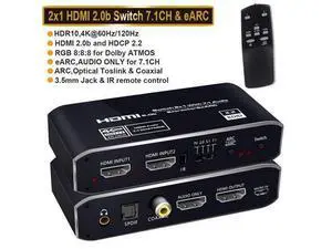 4K@ 60Hz HDMI Switch Audio Extractor, 2 in 1 Out HDMI Splitter with 3.5mm Audio Jack + Coaxial + Optical Toslink SPDIF for Support HDMI 2.0 1080P/ 3D/ 4K 4K@ 60Hz HDMI Switch Audio Extractor, 2 in 1 Out HDMI Splitter with 3.5mm Audio Jack + Coaxial + Optical Toslink SPDIF for Support HDMI 2.0 1080P/ 3D/ 4K