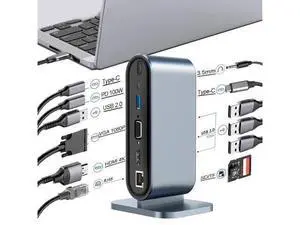 USB C Docking Station, Vertical 12 in 1 USB C to 4K HDMI Adapter, USB C Hub with HDMI, VGA, 100W PD, 4 USB3.0,RJ45 Ethernet, SD/TF, USB-C Data Multiport Adapter for MacBook Laptop Notebooks USB C Docking Station, Vertical 12 in 1 USB C to 4K HDMI Adapter, USB C Hub with HDMI, VGA, 100W PD, 4 USB3.0,RJ45 Ethernet, SD/TF, USB-C Data Multiport Adapter for MacBook Laptop Notebooks