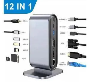 Vertical USB-C Hub (12-in-1) with 4K HDMI&VGA Display, 4 x USB-A 5Gbps Data Ports and 100W PD, SD/TF, Ethernet, USB-C Data, SD/TF for MacBook Pro, MacBook Air, Laptops and More Vertical USB-C Hub (12-in-1) with 4K HDMI&VGA Display, 4 x USB-A 5Gbps Data Ports and 100W PD, SD/TF, Ethernet, USB-C Data, SD/TF for MacBook Pro, MacBook Air, Laptops and More