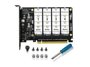 4 Port M.2 NVME to PCle 5.0/4.0/3.0 X16 Adapter, NVME/AHCI SSD to PCIe Expansion Card Support 2230/2242/2260/2280MM 4 Port M.2 NVME to PCle 5.0/4.0/3.0 X16 Adapter, NVME/AHCI SSD to PCIe Expansion Card Support 2230/2242/2260/2280MM