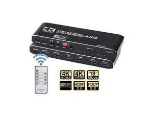 4x2 HDMI Matrix, 4K@60Hz 4 in 2 Out HDMI Switch Splitter with IR Remote, HDMI Matrix Switch + Coaxial + Optical + 3.5mm Audio Output, Support HDMI2.0, HDCP2.2, EDID, 3D, Audio Extractor 4x2 HDMI Matrix, 4K@60Hz 4 in 2 Out HDMI Switch Splitter with IR Remote, HDMI Matrix Switch + Coaxial + Optical + 3.5mm Audio Output, Support HDMI2.0, HDCP2.2, EDID, 3D, Audio Extractor