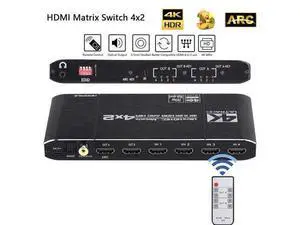 4K@60Hz 4x2 HDMI Matrix Switch, HDMI 2.0b Matrix Switch 4 in 2 Out, 4K HDMI Switcher Splitter + Coaxial + Optical and 3.5mm L/R Audio Output, Scaler EDID with Remote, HDCP2.2, HDR 10 4K@60Hz 4x2 HDMI Matrix Switch, HDMI 2.0b Matrix Switch 4 in 2 Out, 4K HDMI Switcher Splitter + Coaxial + Optical and 3.5mm L/R Audio Output, Scaler EDID with Remote, HDCP2.2, HDR 10