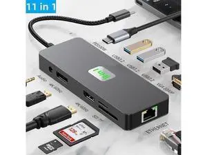 XJYLCPC HDMI+DP Laptop Docking Station, USB C Dock 3 Monitors, 11 in 1 USB C to 4k60 HDMI Adapter with DP+VGA, 3*10Gbps USB A 3.2, 00W PD, Ethernet,SD/TF,Audio Port for Laptop PC XJYLCPC HDMI+DP Laptop Docking Station, USB C Dock 3 Monitors, 11 in 1 USB C to 4k60 HDMI Adapter with DP+VGA, 3*10Gbps USB A 3.2, 00W PD, Ethernet,SD/TF,Audio Port for Laptop PC