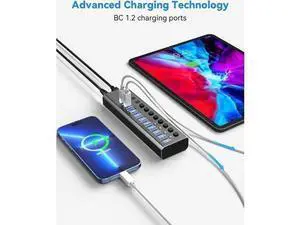 Powered USB Hub, 10-Port Hybrid USB 3.2/ USB C Hub with 48W Power Adapter, Aluminum USB Splitter Including 10Gbps USB-A 3.2 Ports, 2 USB-C 3.0 Ports and 7 USB 3.0 Ports for PC,Laptop and More Powered USB Hub, 10-Port Hybrid USB 3.2/ USB C Hub with 48W Power Adapter, Aluminum USB Splitter Including 10Gbps USB-A 3.2 Ports, 2 USB-C 3.0 Ports and 7 USB 3.0 Ports for PC,Laptop and More