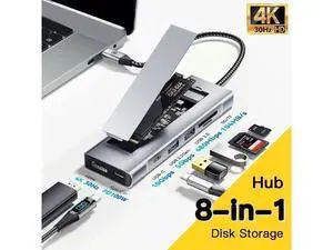 8 in 1 USB C Docking Station with M.2 NVMe/SATA SSD Enclosure, 4K HDMI, 10Gbps USB C, 100W PD-A, 10Gbps USB 3.2,USB-A, SD/TF Card Reader for Laptop, MacBook Pro/Air/Mac/Universal Hub 8 in 1 USB C Docking Station with M.2 NVMe/SATA SSD Enclosure, 4K HDMI, 10Gbps USB C, 100W PD-A, 10Gbps USB 3.2,USB-A, SD/TF Card Reader for Laptop, MacBook Pro/Air/Mac/Universal Hub
