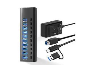 XJYLCPC Powered USB Hub, 10-Port USB 3.0 Hub Splitter (4 USB 3.0 Data Ports + USB-C 3.0 Ports + 1 USB-A 3.2 Ports ) with Individual LED On/Off Switches, USB Hub 3.0 Powered with 48W AC Adapter XJYLCPC Powered USB Hub, 10-Port USB 3.0 Hub Splitter (4 USB 3.0 Data Ports + USB-C 3.0 Ports + 1 USB-A 3.2 Ports ) with Individual LED On/Off Switches, USB Hub 3.0 Powered with 48W AC Adapter