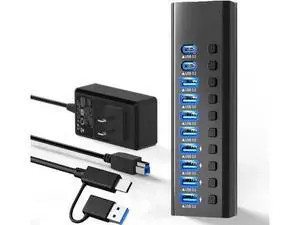 Powered USB Hub 3.0, Data 7 Ports USB3.0 Ports, 10Gbps USB-A 3.2 and 2 USB-C 3.2 Multi USB 3.0 Splitter with Individual LED Switches Power Adapter for Laptop Computer PC PS4 Flash Drive HDD Powered USB Hub 3.0, Data 7 Ports USB3.0 Ports, 10Gbps USB-A 3.2 and 2 USB-C 3.2 Multi USB 3.0 Splitter with Individual LED Switches Power Adapter for Laptop Computer PC PS4 Flash Drive HDD