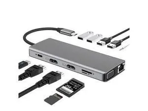 XJYLCPC USB C Hub, Docking Station, 12 in 1 USB C Adapter Dongle with Dual HDMI 4K VGA 1080P 1000Mbps Ethernet PD 3.0 100W 4 USB TF/SD Card Slot, Audio Laptop Docking XJYLCPC USB C Hub, Docking Station, 12 in 1 USB C Adapter Dongle with Dual HDMI 4K VGA 1080P 1000Mbps Ethernet PD 3.0 100W 4 USB TF/SD Card Slot, Audio Laptop Docking